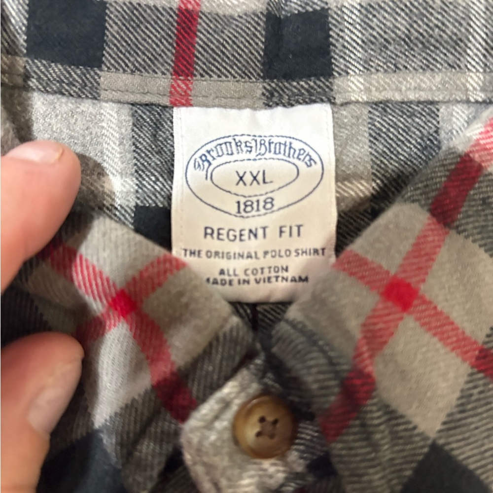 Brooks Brothers Gray and Red Plaid Casual Button Down Shirt
